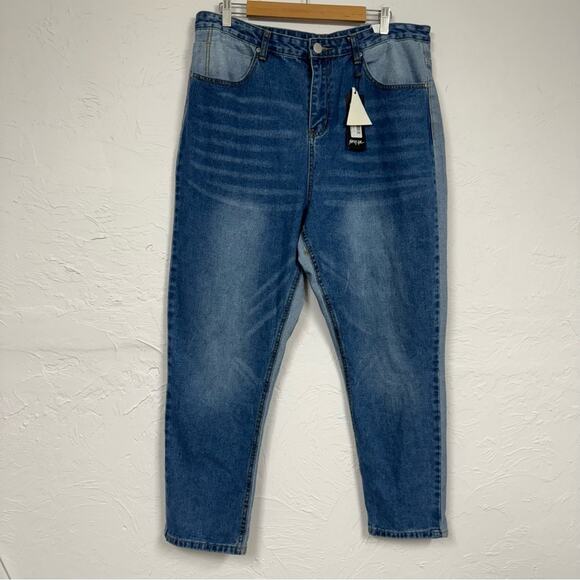 Nasty Gal Mom Jeans Womens 14 Two Sides To Every Story 2 Tone Denim Blue - Picture 1 of 10